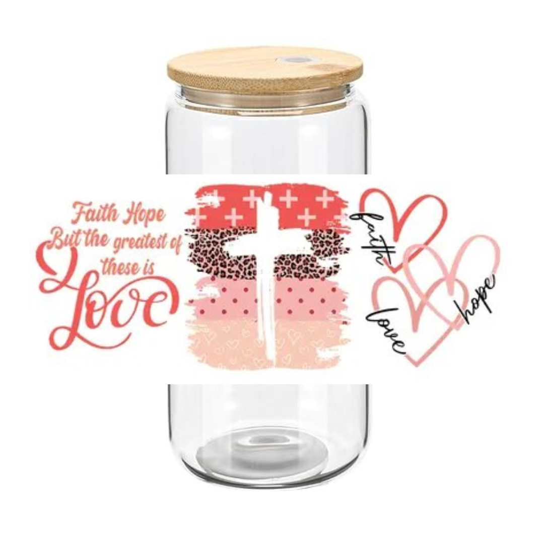Faith Hope & Love Drinking Glass with Glass Straw