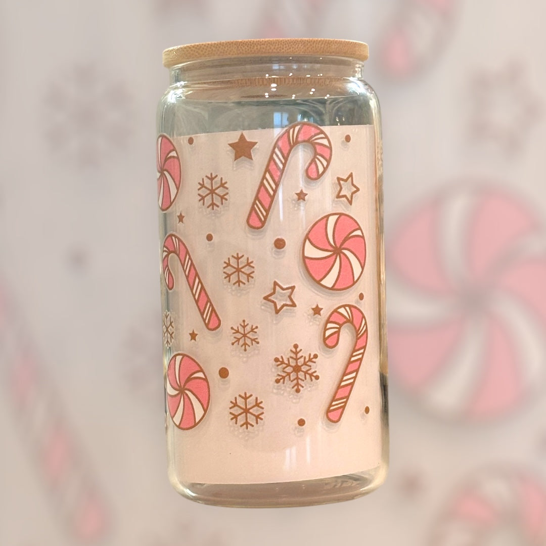 Pretty N Pink Christmas Candy Cane Drinking Glass with Glass Straw